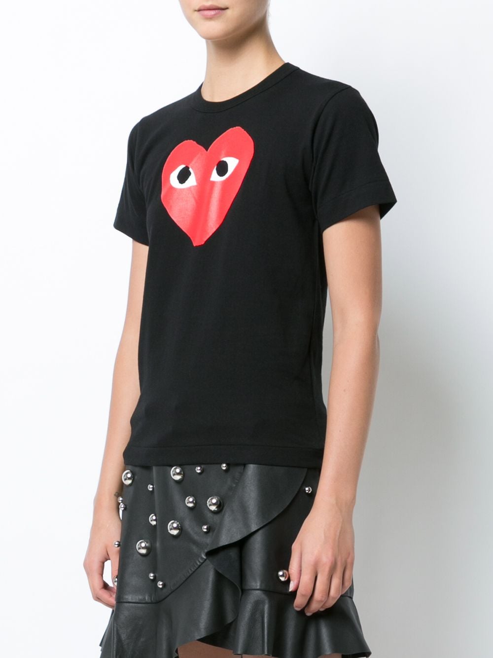 Crew-neck T-shirt in black with red heart print