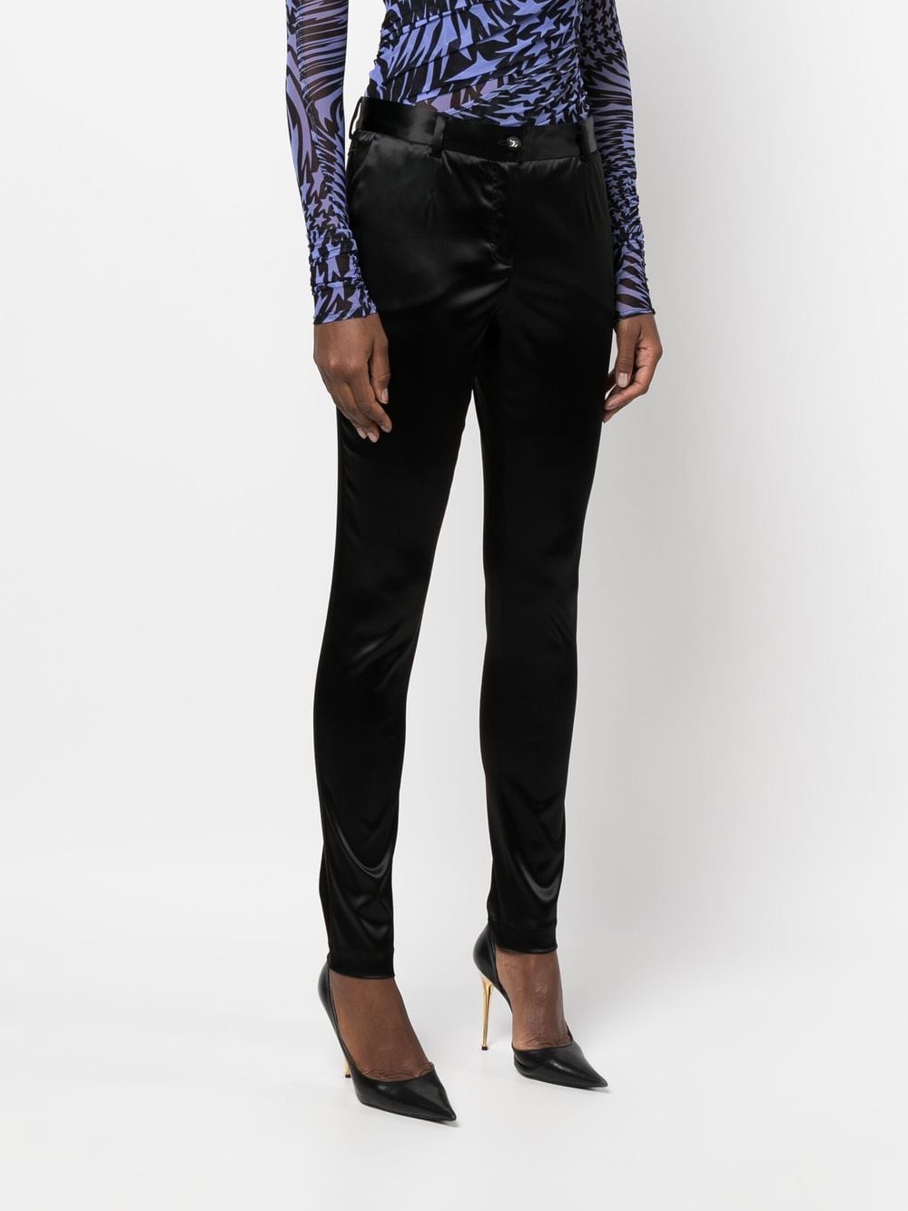 Metallic-finish tailored trousers