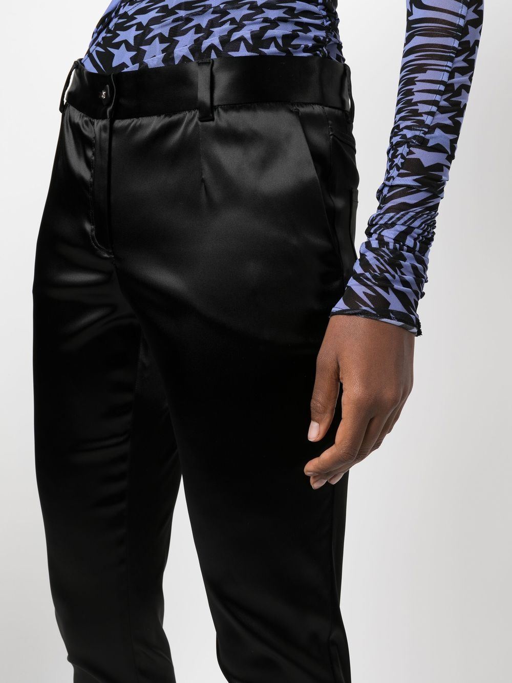 Metallic-finish tailored trousers