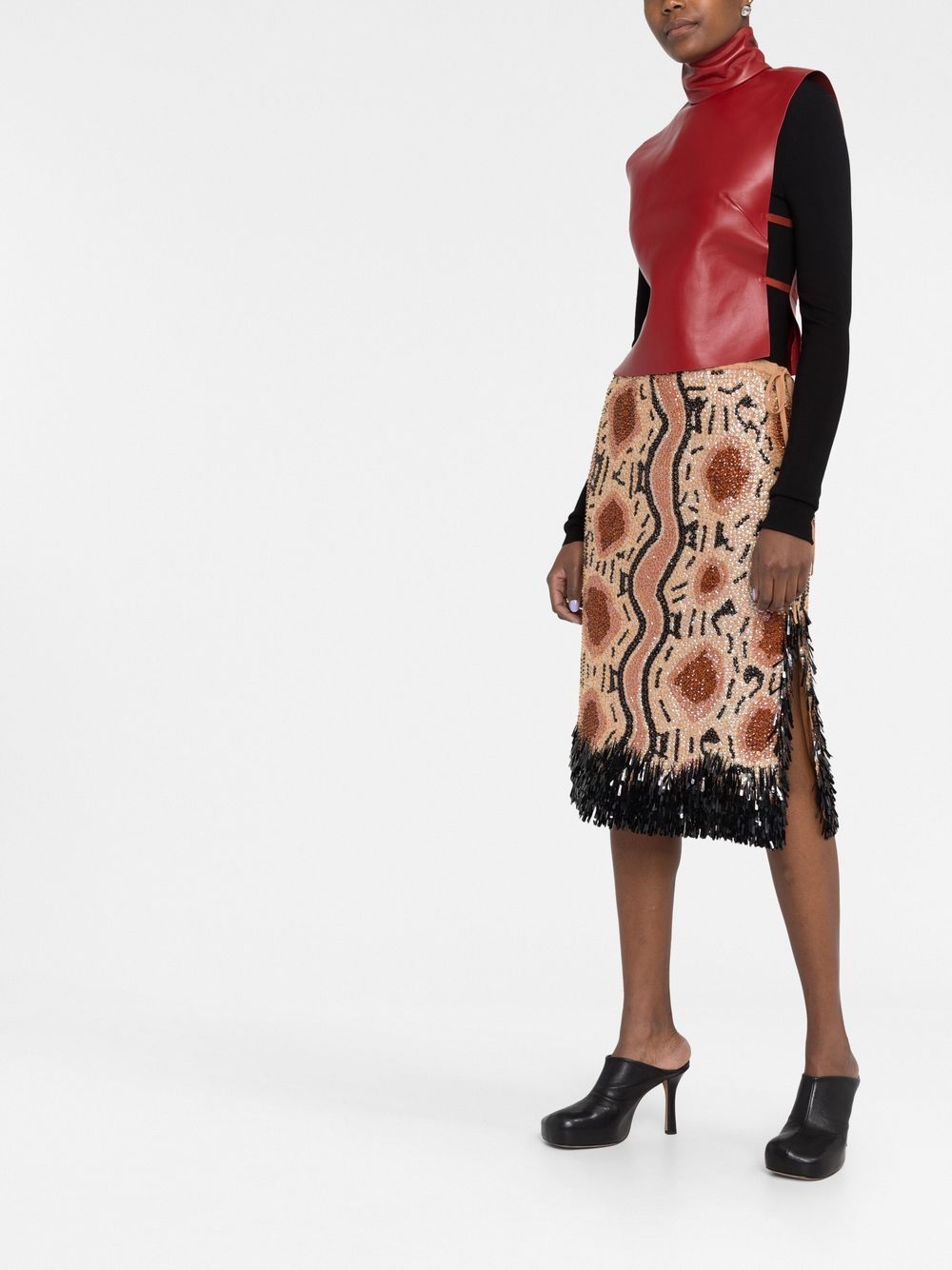 Abstract-pattern embellished midi skirt