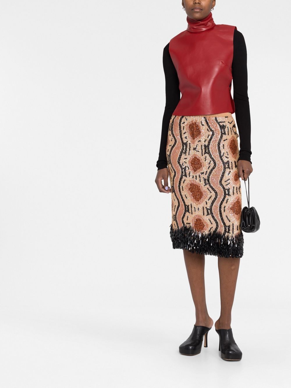 Abstract-pattern embellished midi skirt