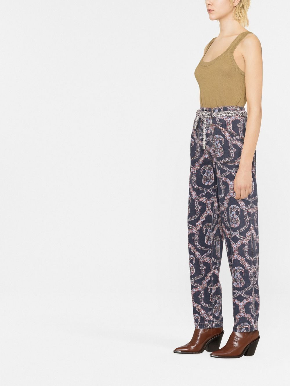 Abstract-pattern tapered-leg trousers