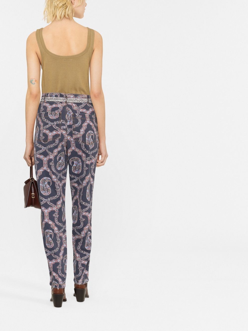 Abstract-pattern tapered-leg trousers