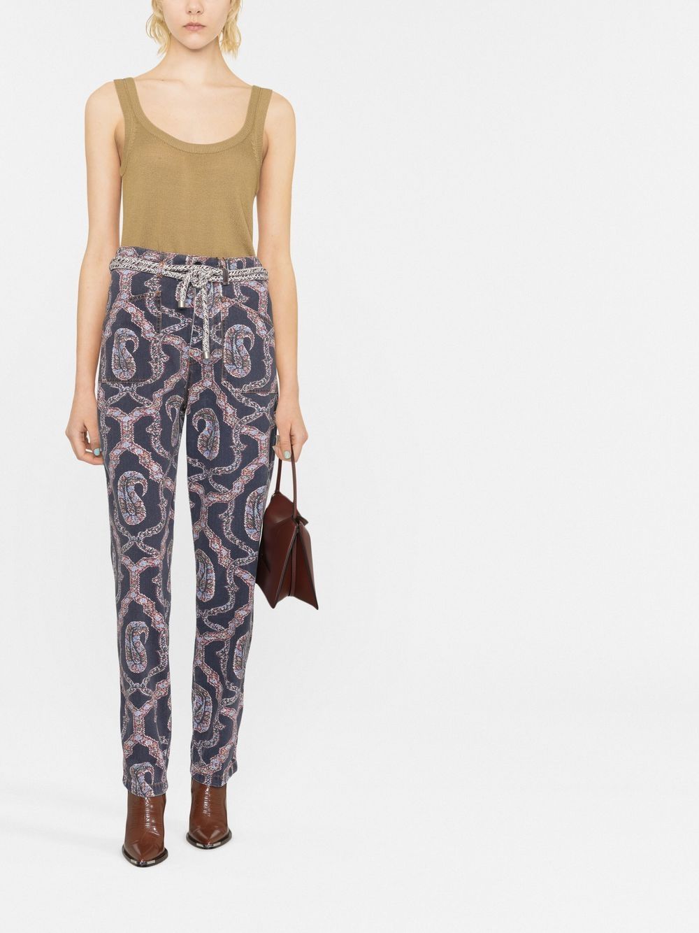 Abstract-pattern tapered-leg trousers