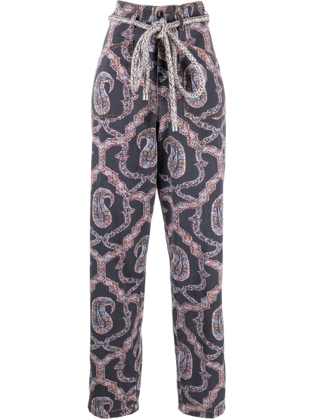 Abstract-pattern tapered-leg trousers