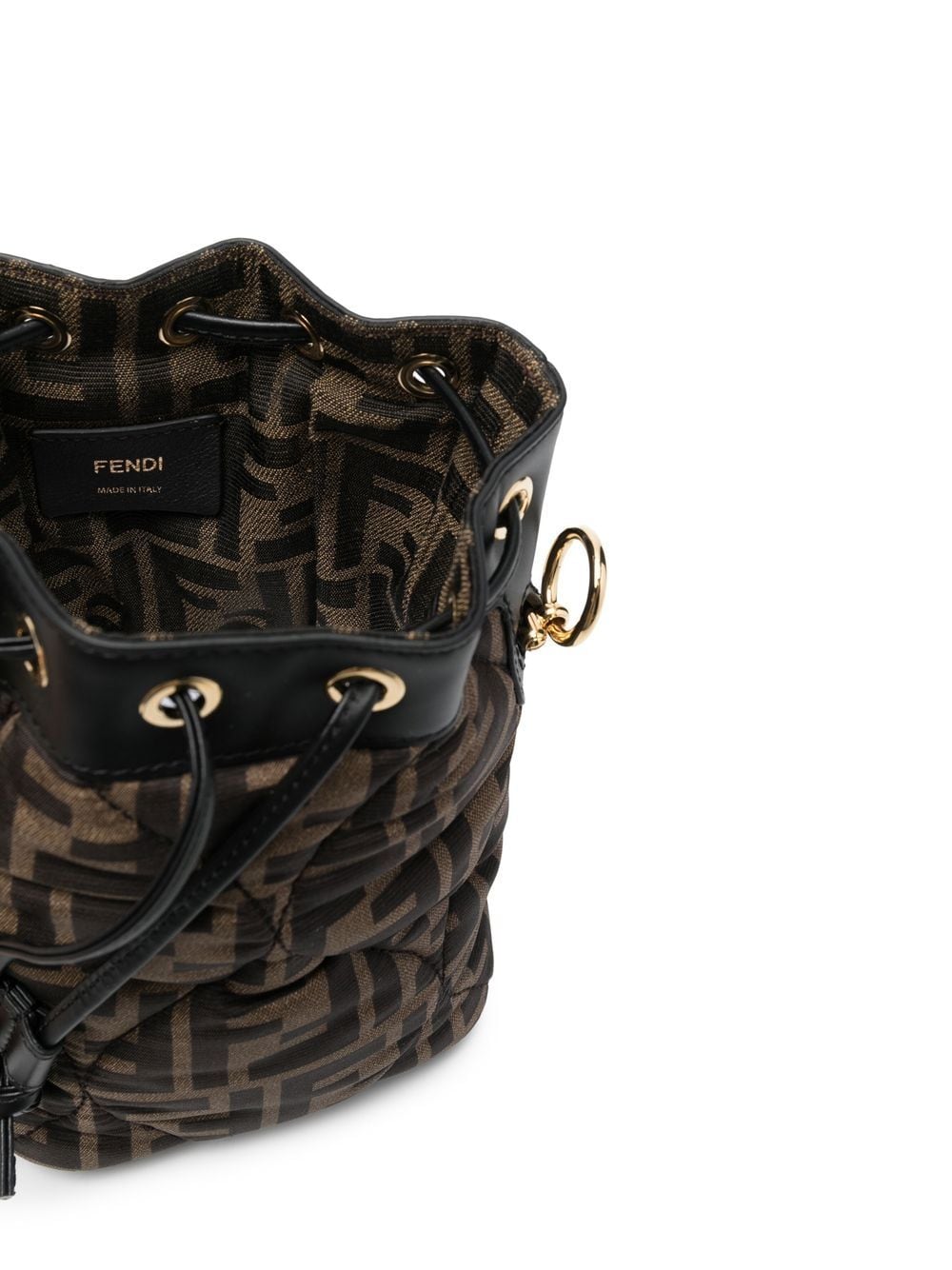 black/brown FF-print drawstring mini bucket bag