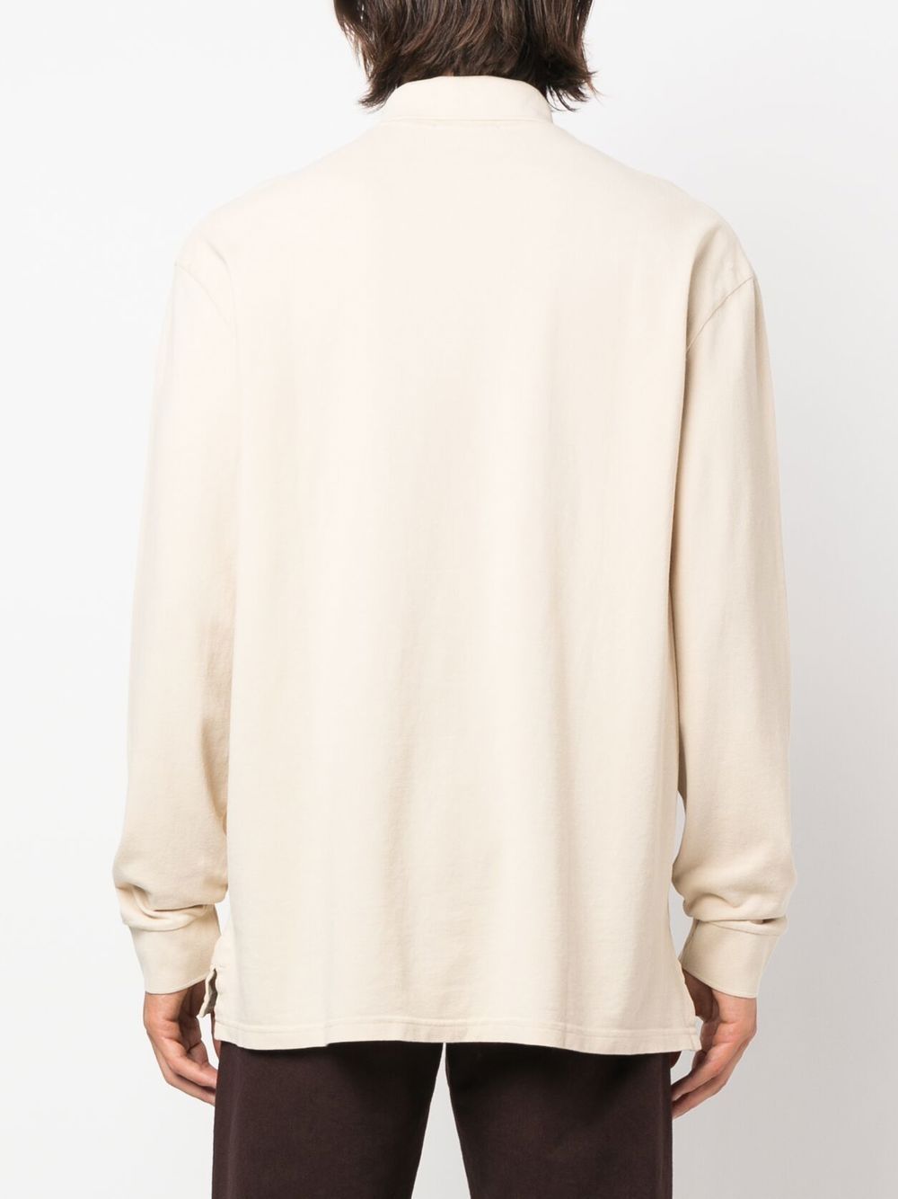 beige embroidered long-sleeve polo shirt