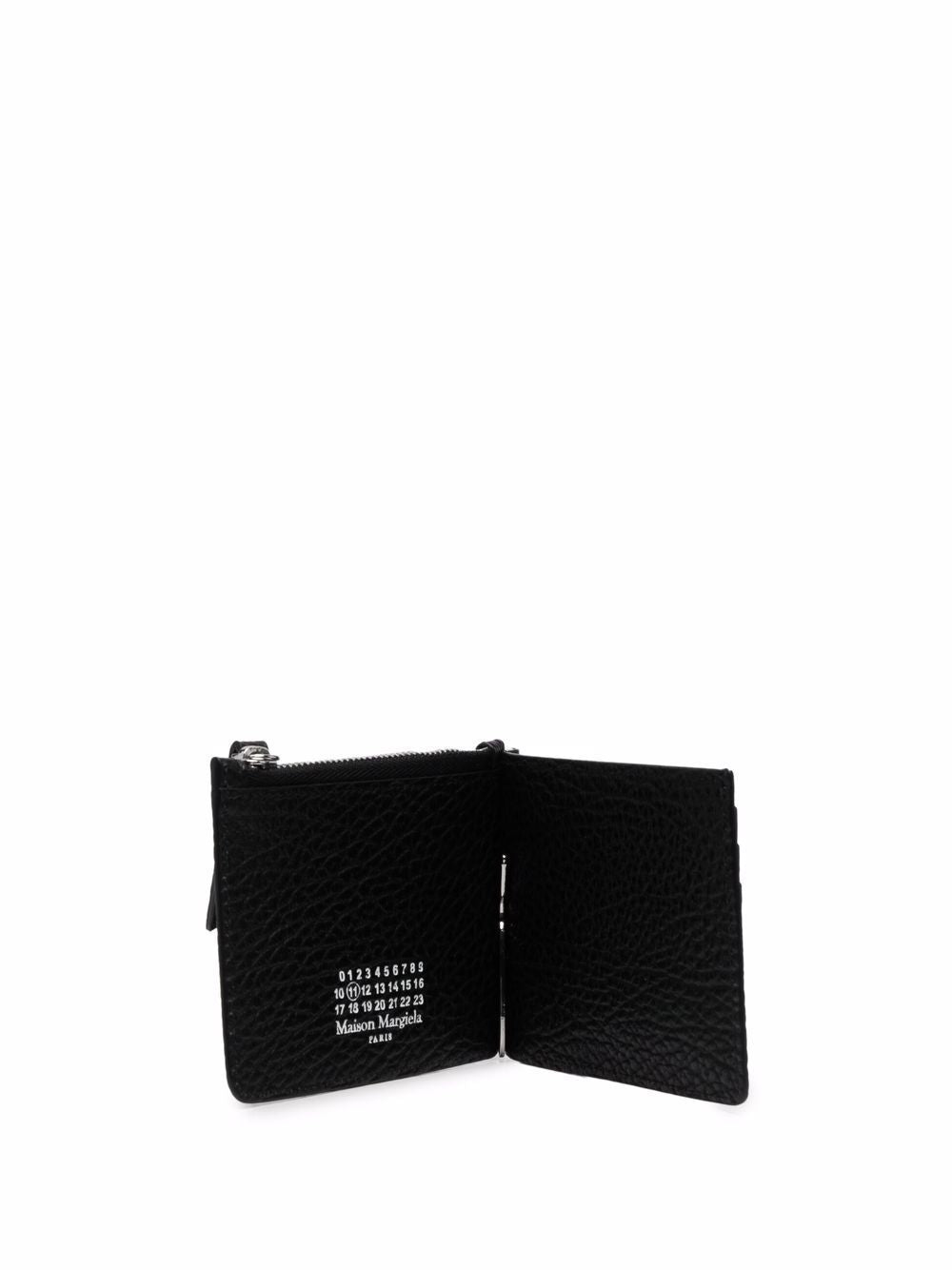 Black bovine leather four-stitch logo leather wallet