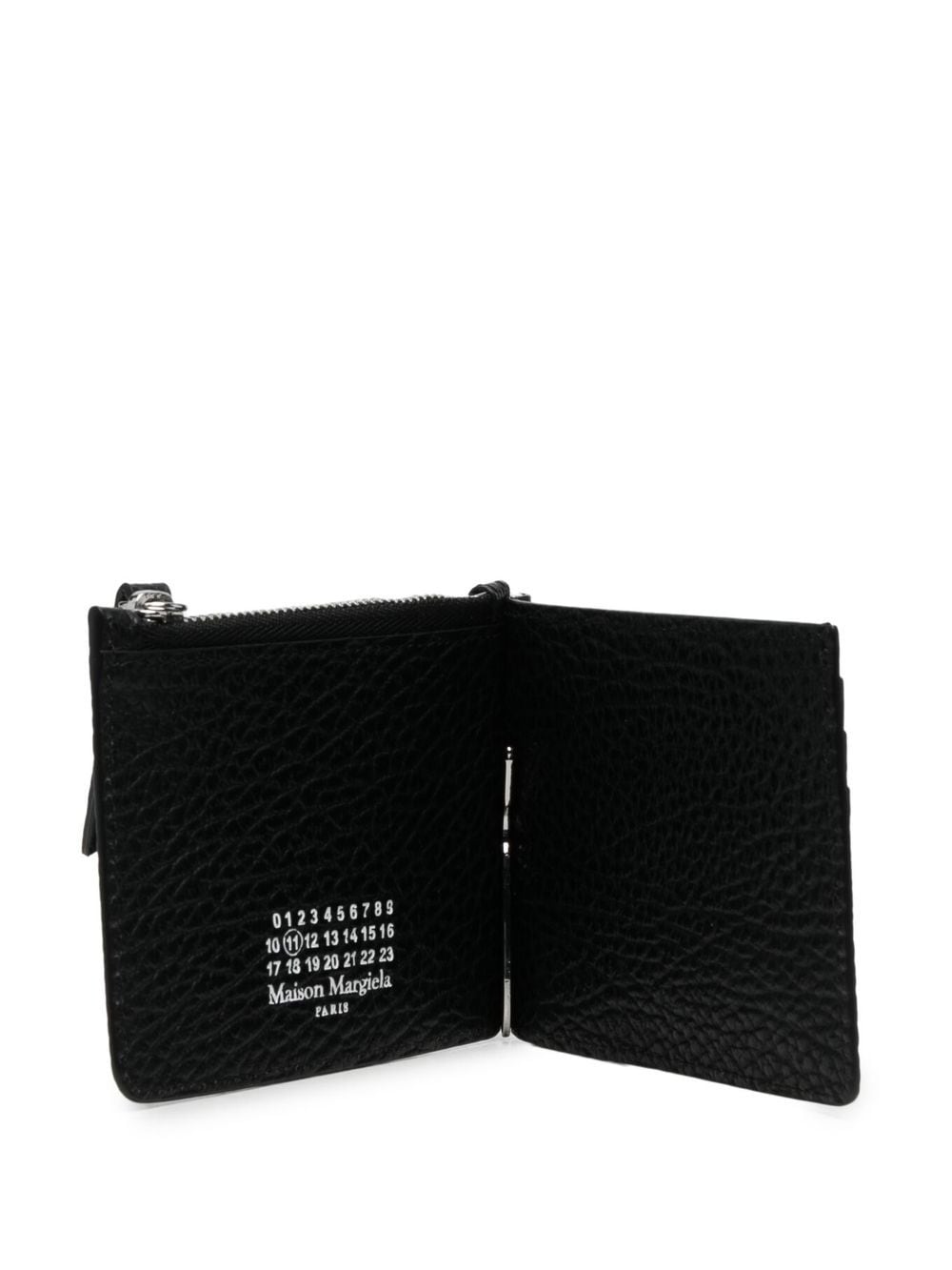 Black bovine leather four-stitch logo leather wallet