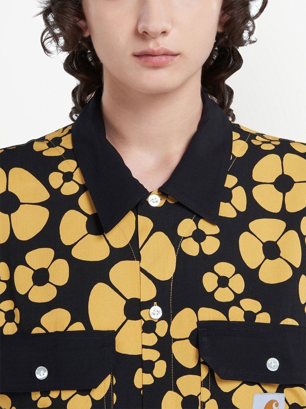 Black/yellow floral-print shirt