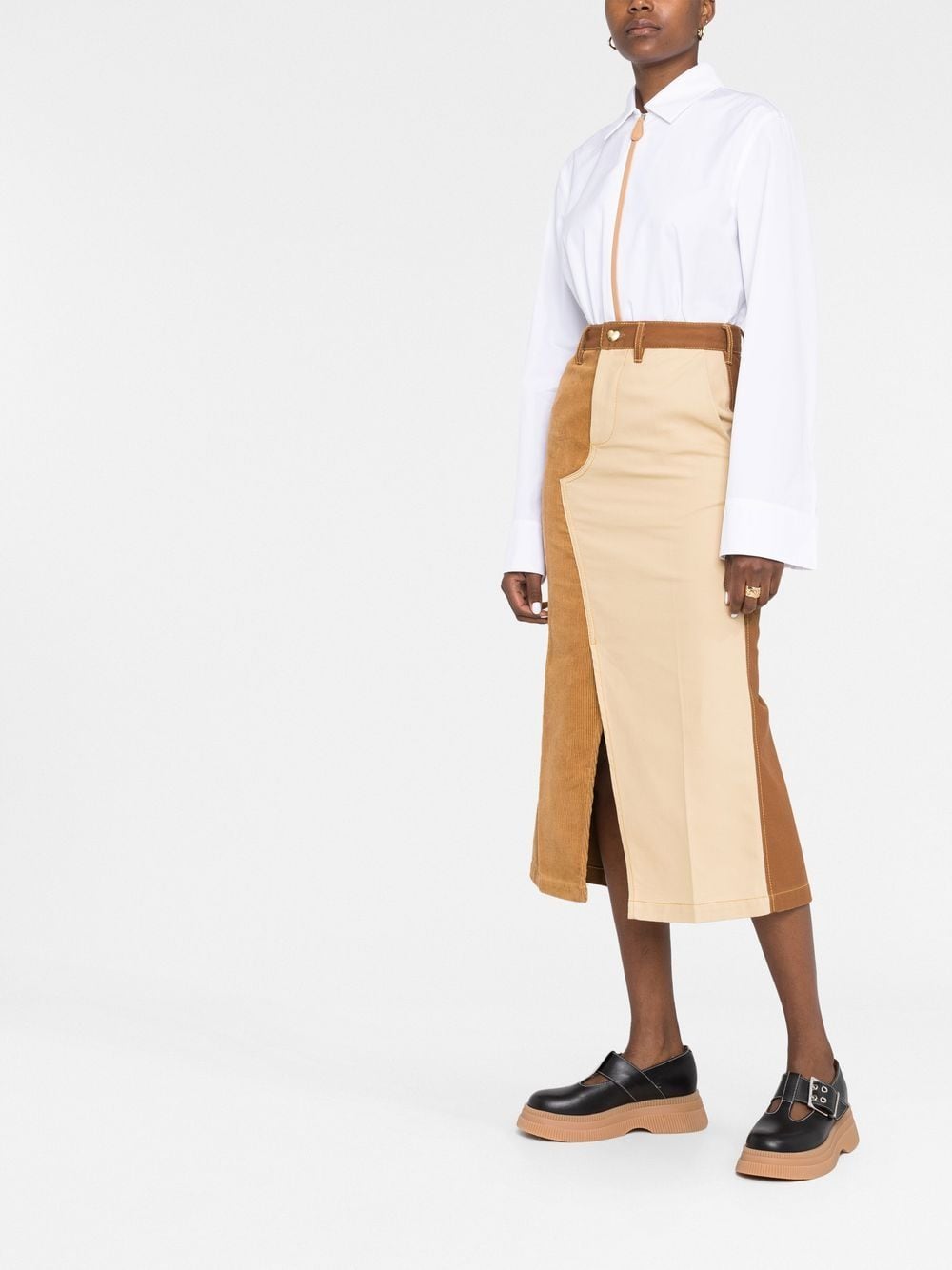 Two-tone cotton midi skirt