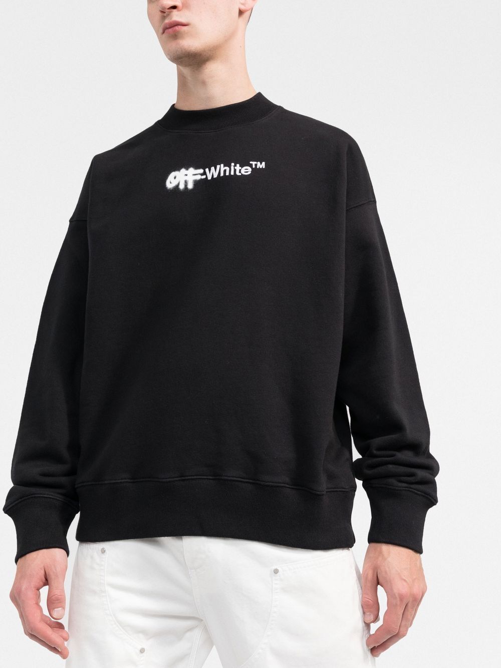 Black/white embroidered logo crew-neck sweatshirt