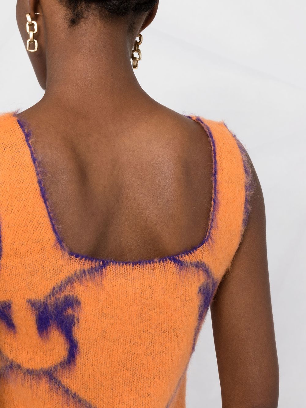 orange/purple intarsia-logo knitted top