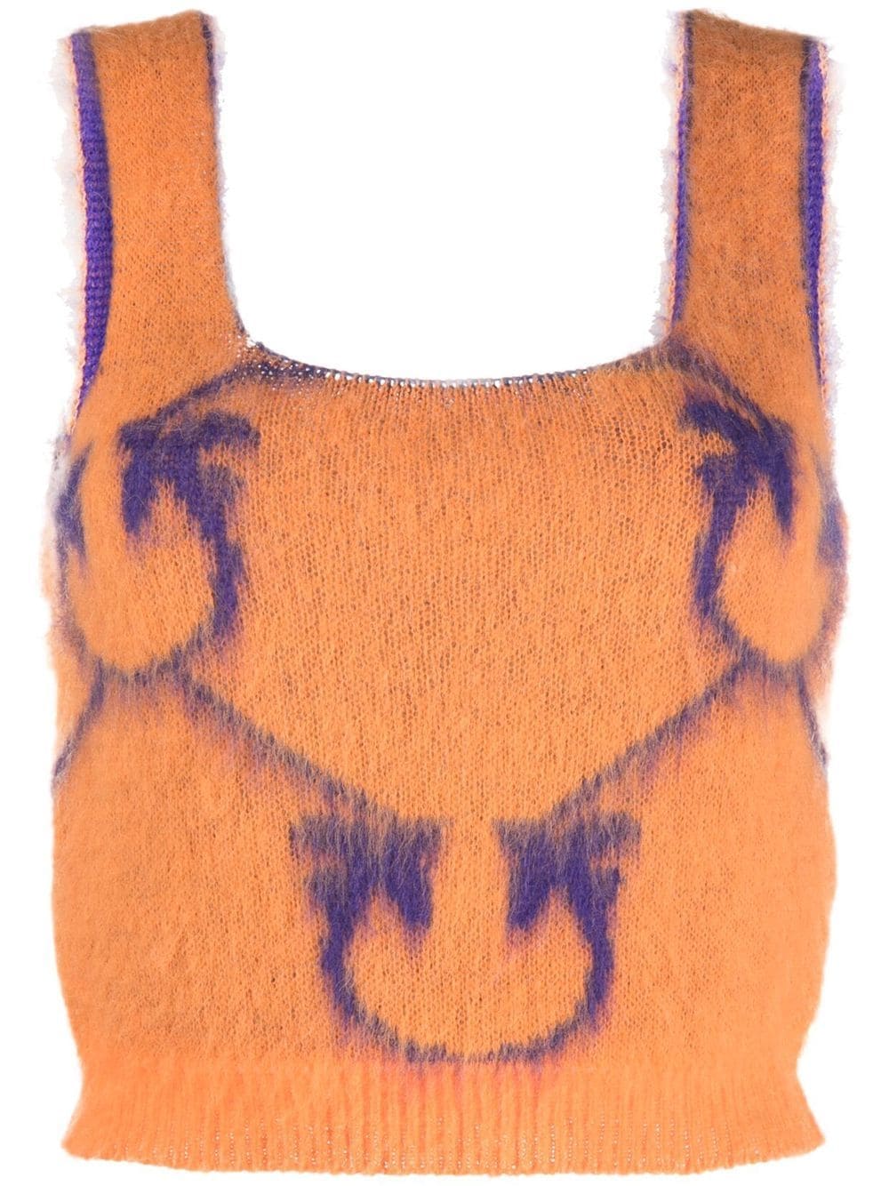 orange/purple intarsia-logo knitted top