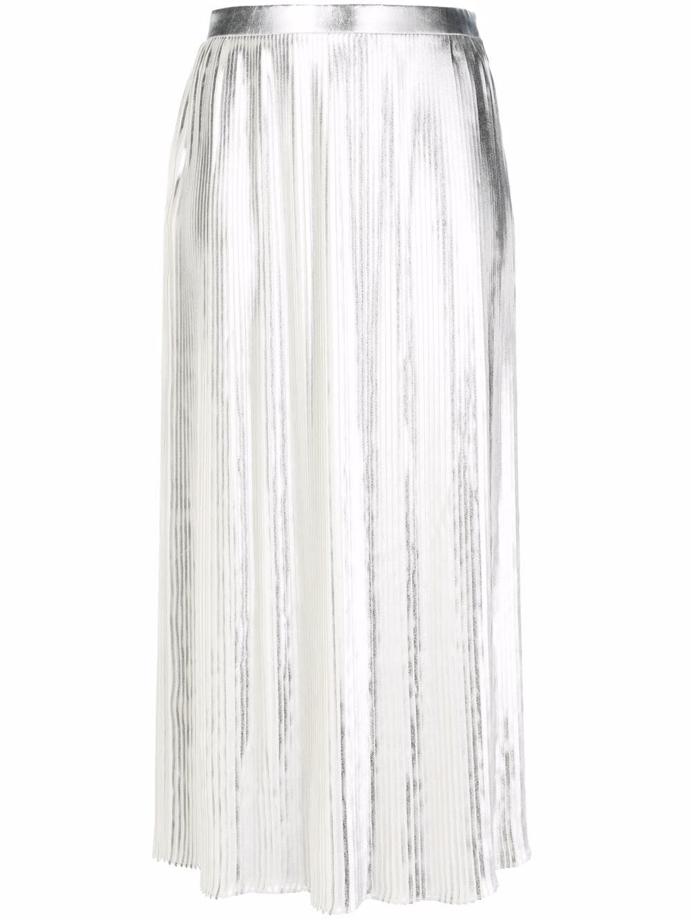 Silver metallic plissé midi skirt