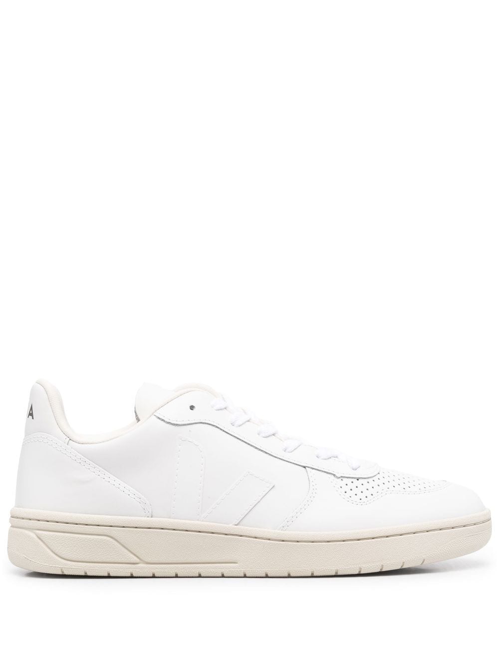 White leather V-10 low-top sneakers