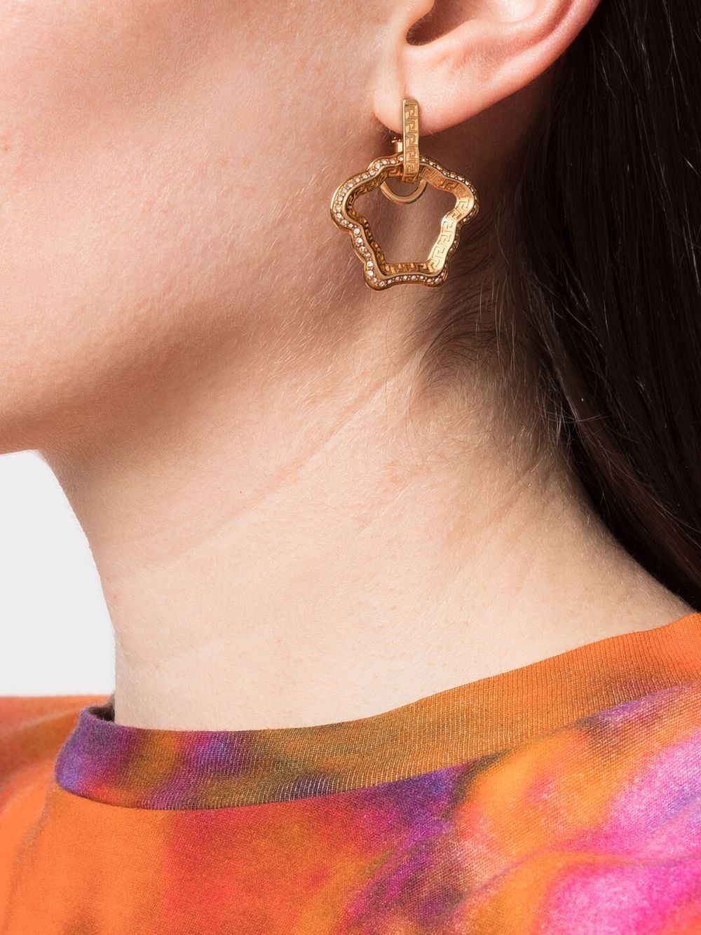 Gold-tone metal Medusa plaque detail earrings