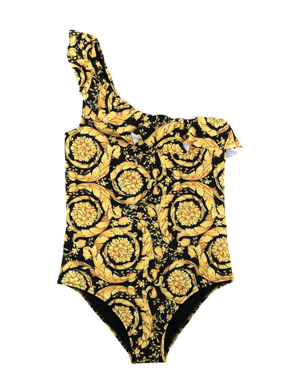 Black/gold Barocco one-shoulder swimsuit