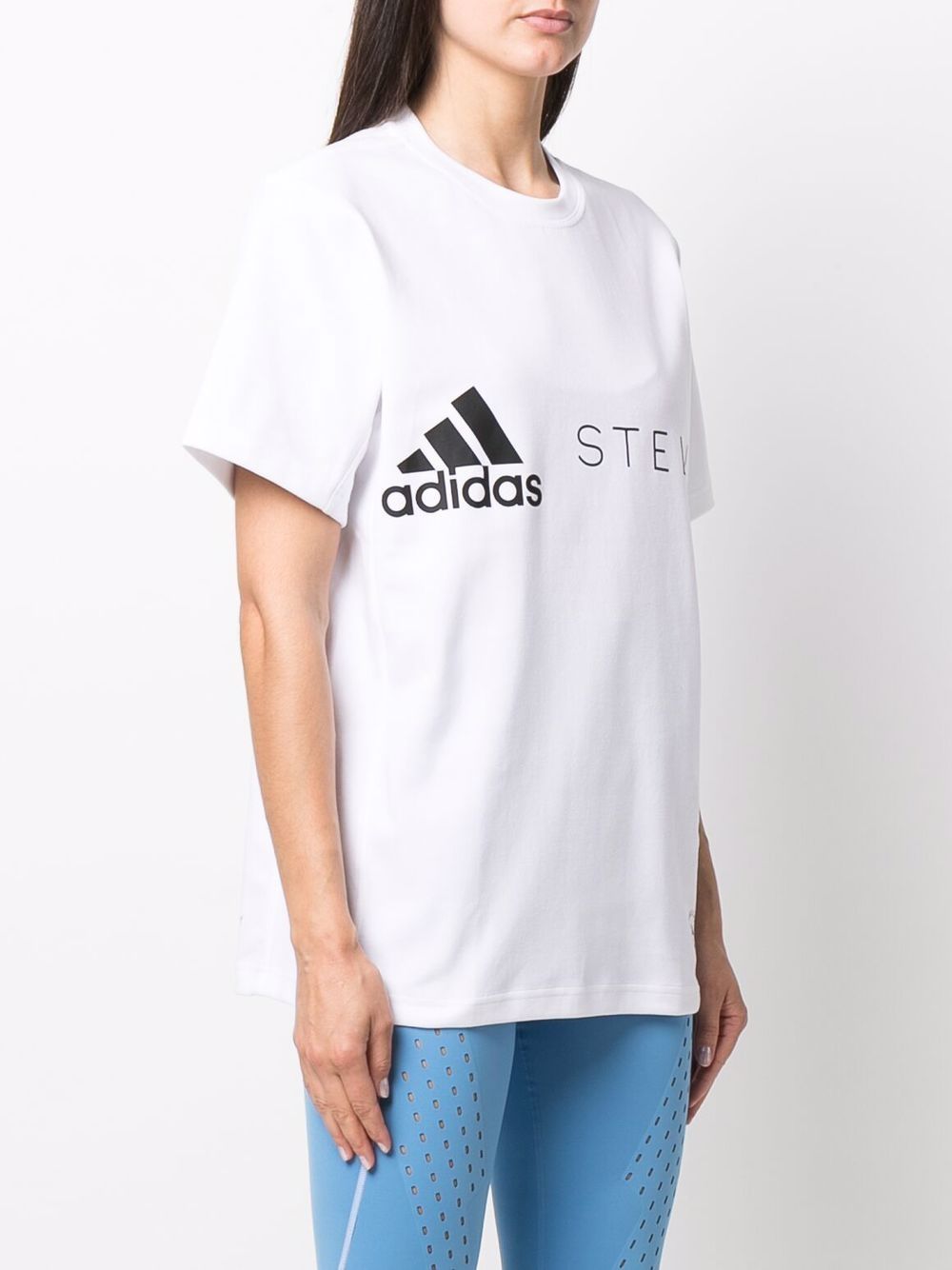 T-shirt bianca con logo stampato in misto cotone organico e poliestere riciclato