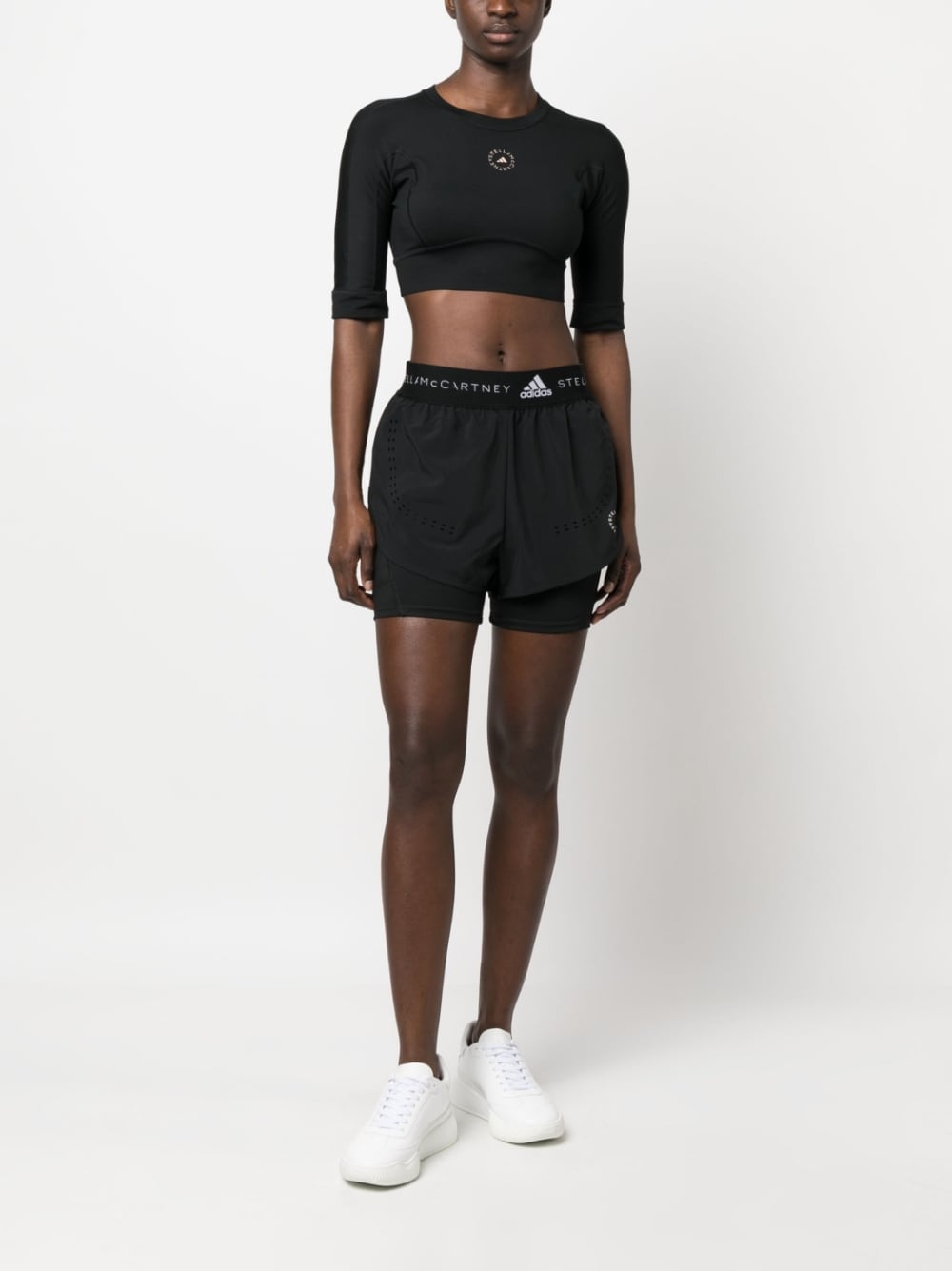 Black logo-band layered running shorts