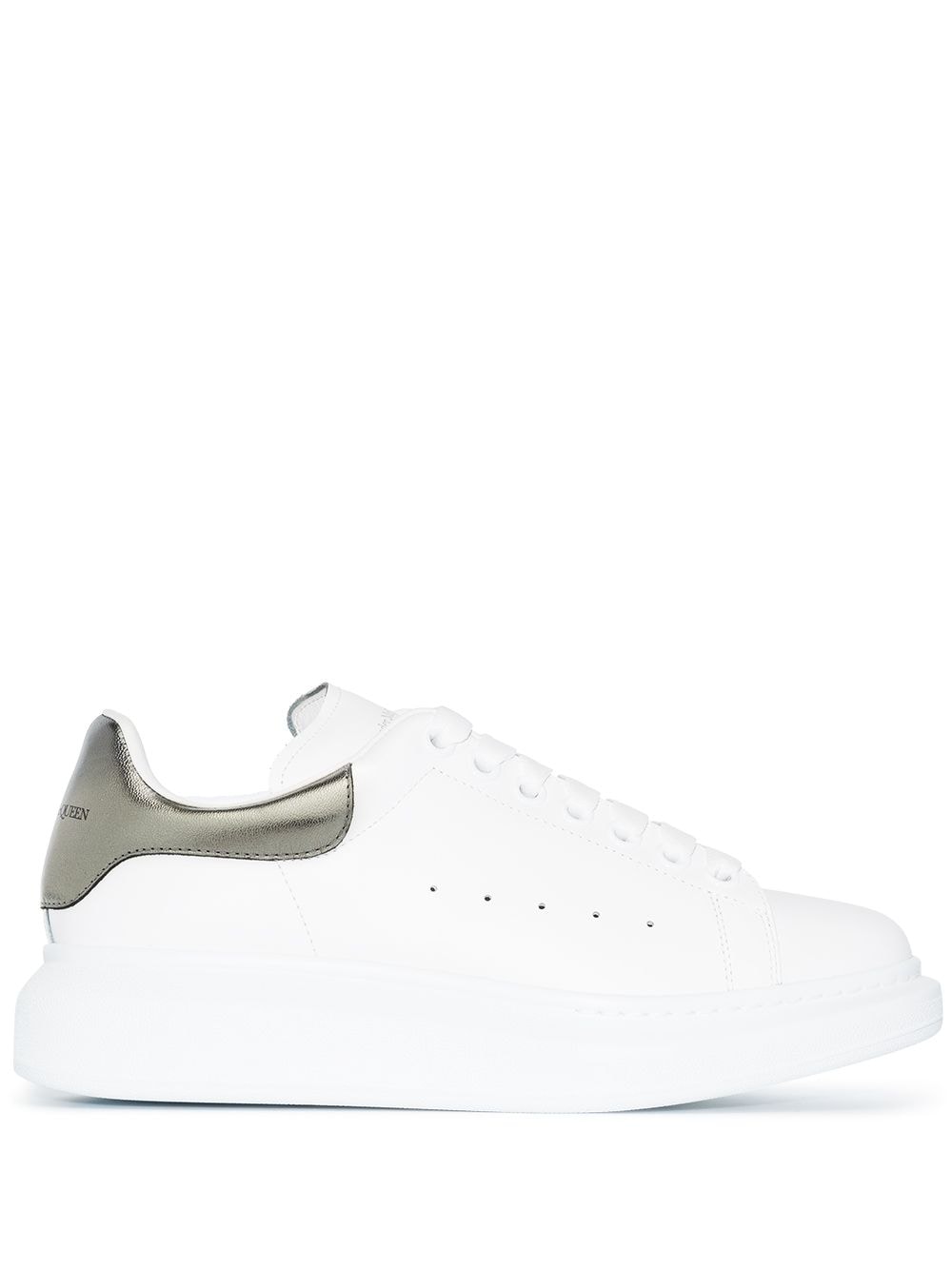 White/silver leather/suede oversized low-top sneakers