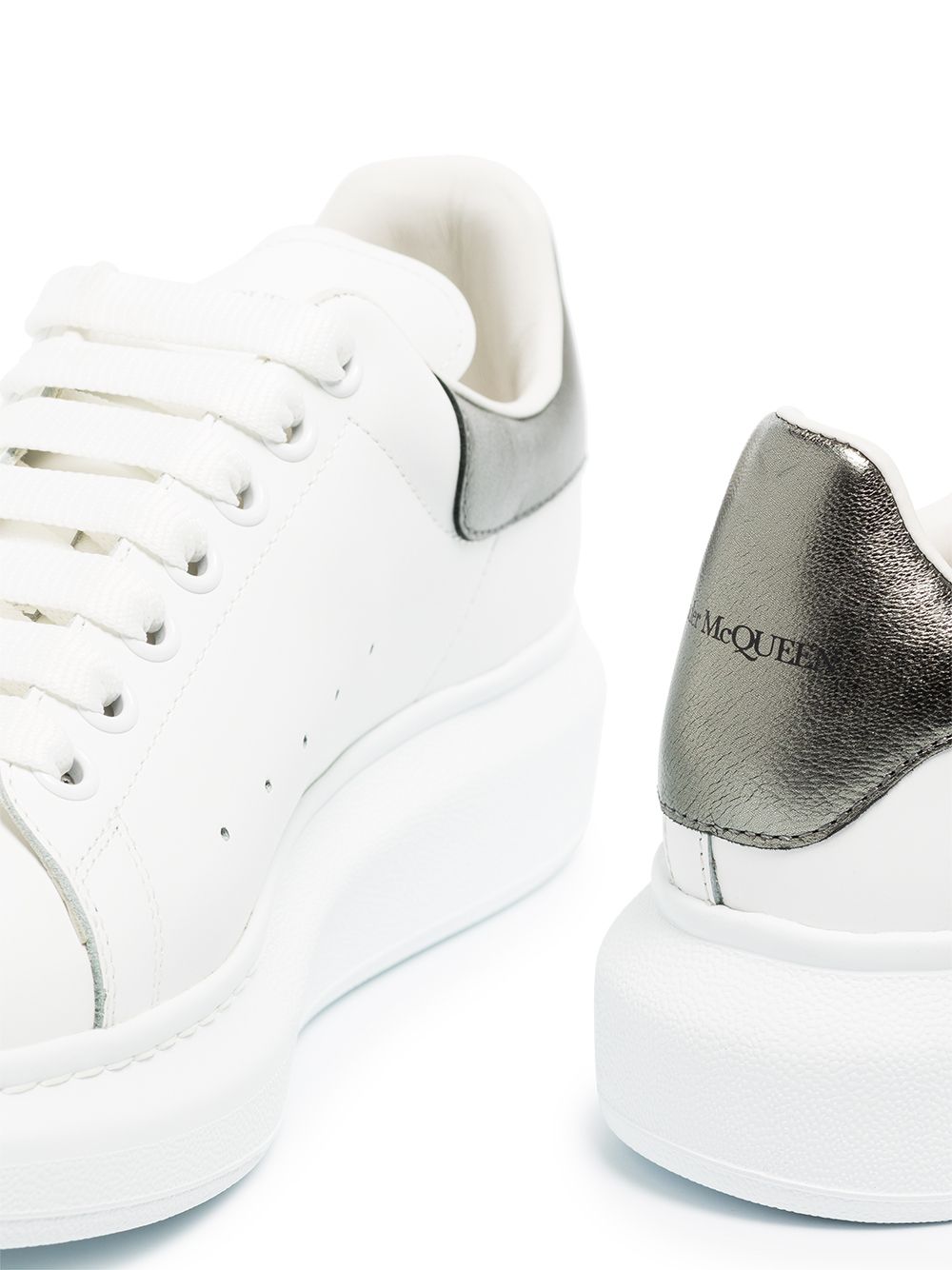 White/silver leather/suede oversized low-top sneakers