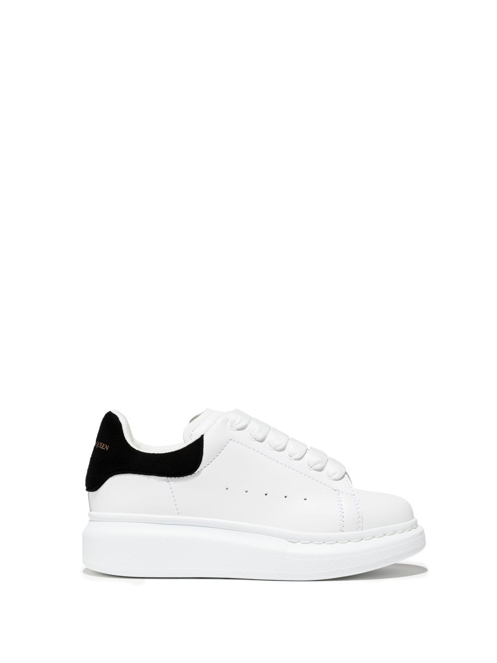White/black leather oversidez lace-up sneakers