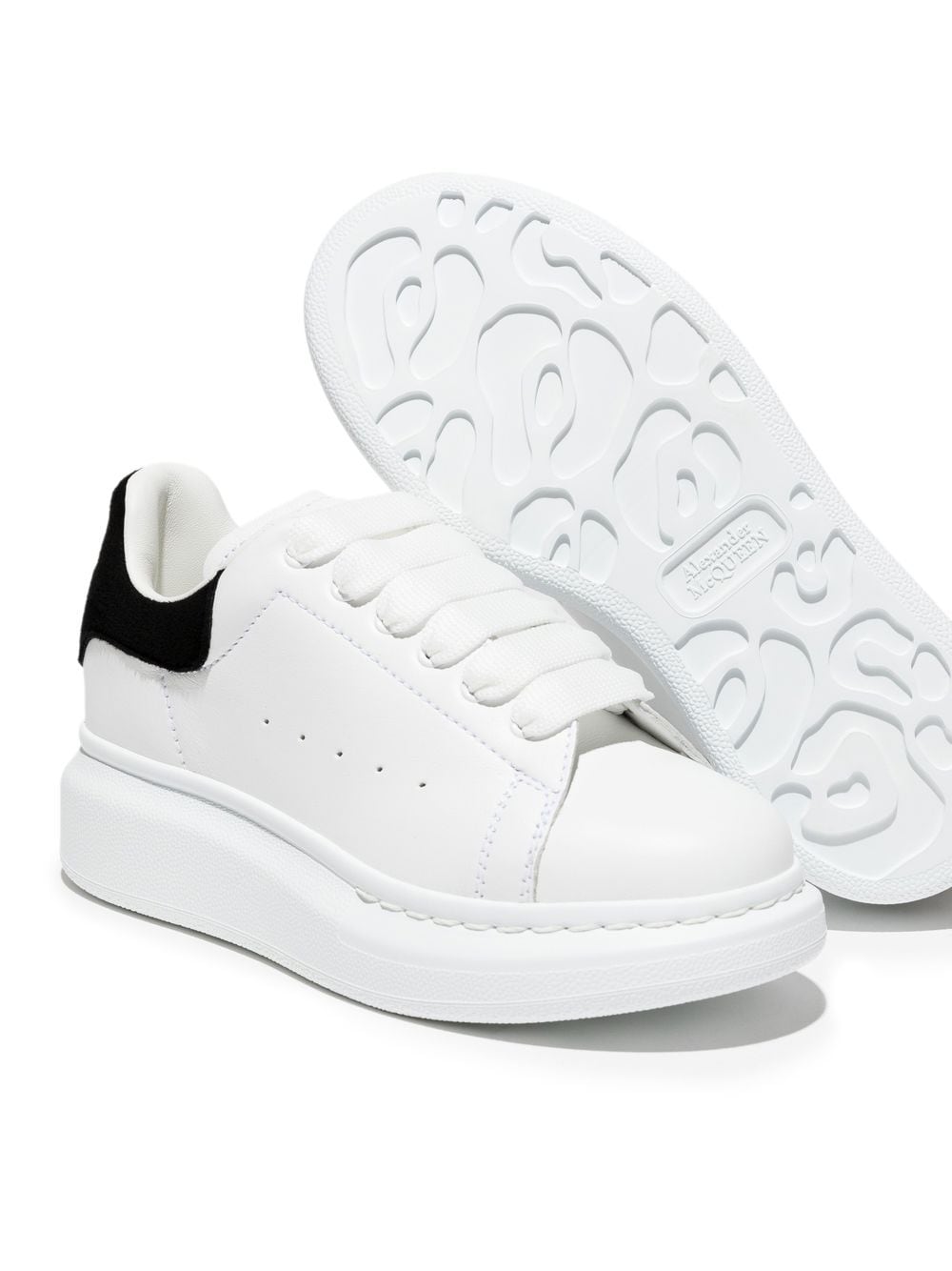 White/black leather oversidez lace-up sneakers