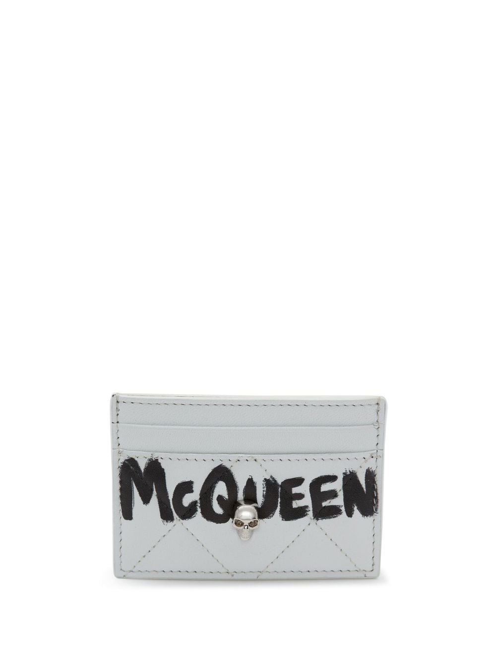 Grey/black leather quilted logo cardholder