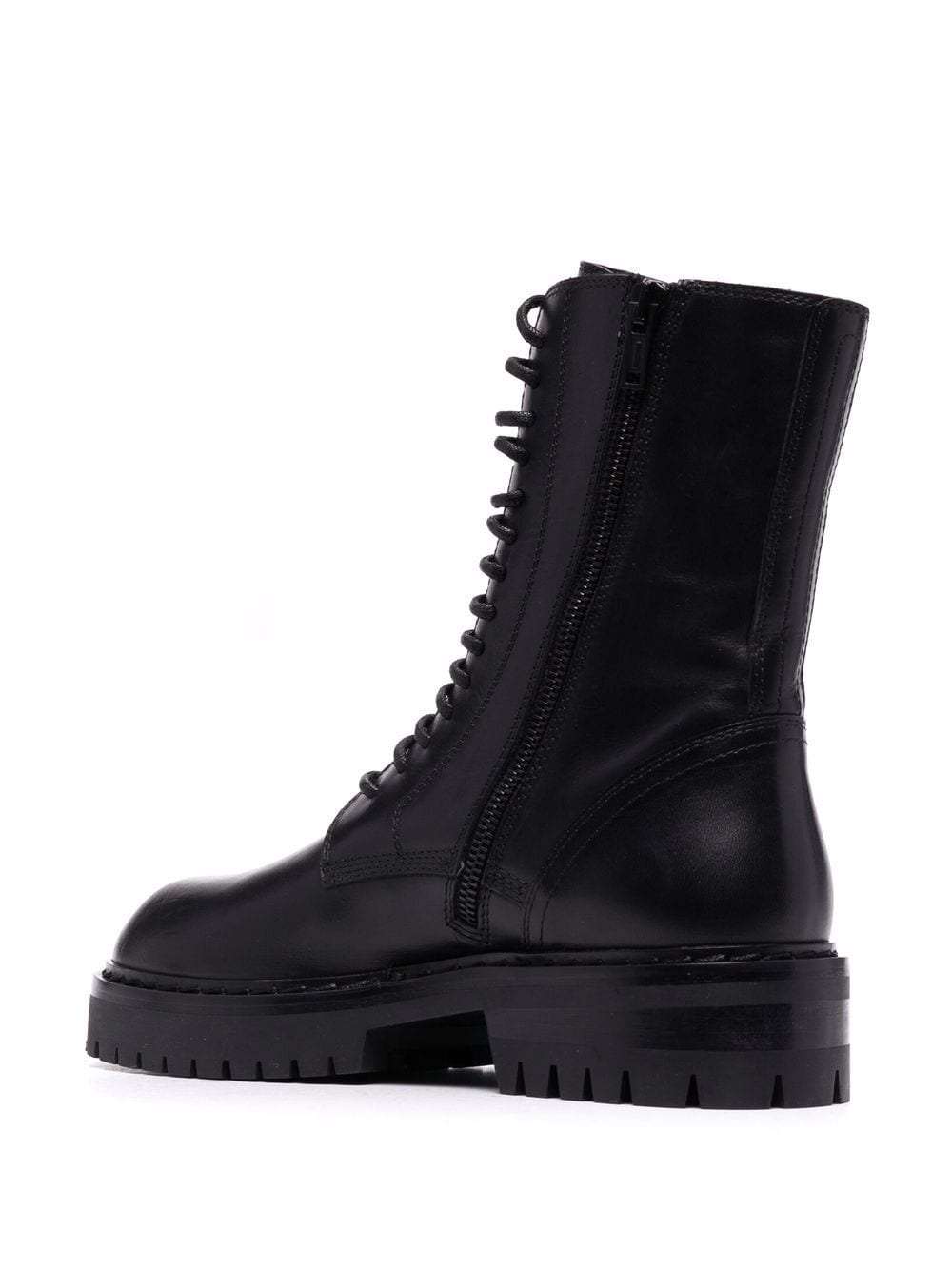 Black leather leather combat boots