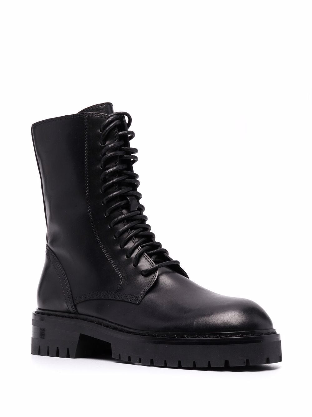 Black leather leather combat boots