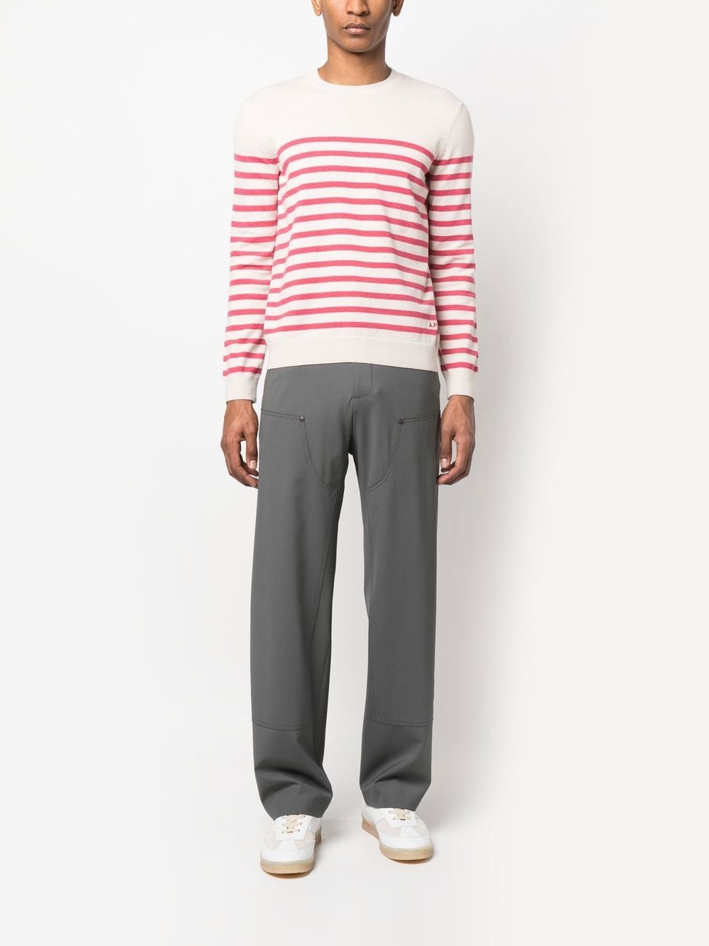 White/pink stripe knitted jumper