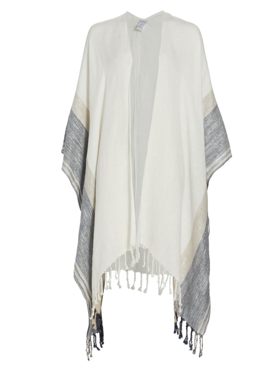 Two-tone poncho with fringes on the bottom