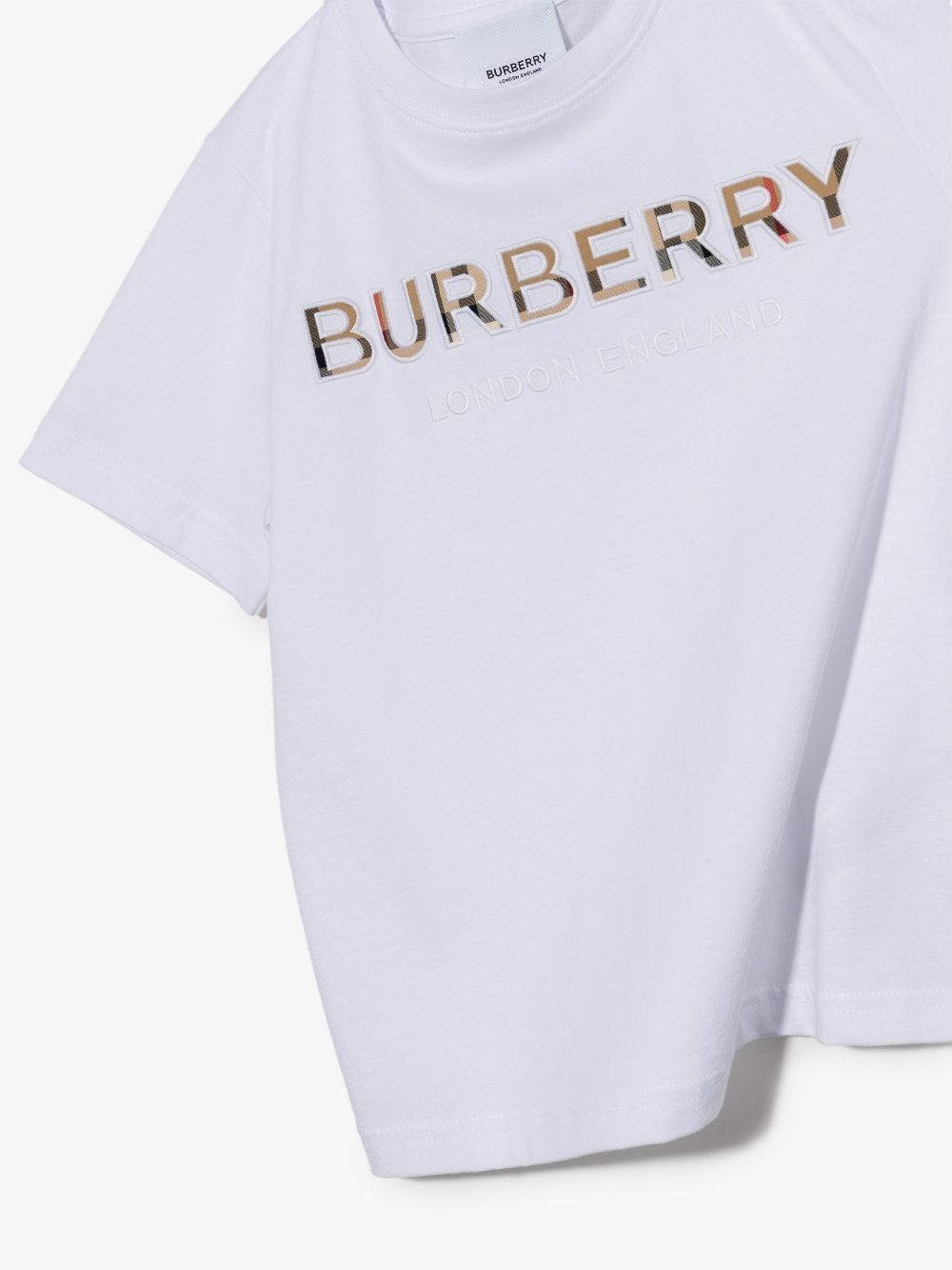 T-shirt in cotone bianco/beige archivio con logo ricamato
