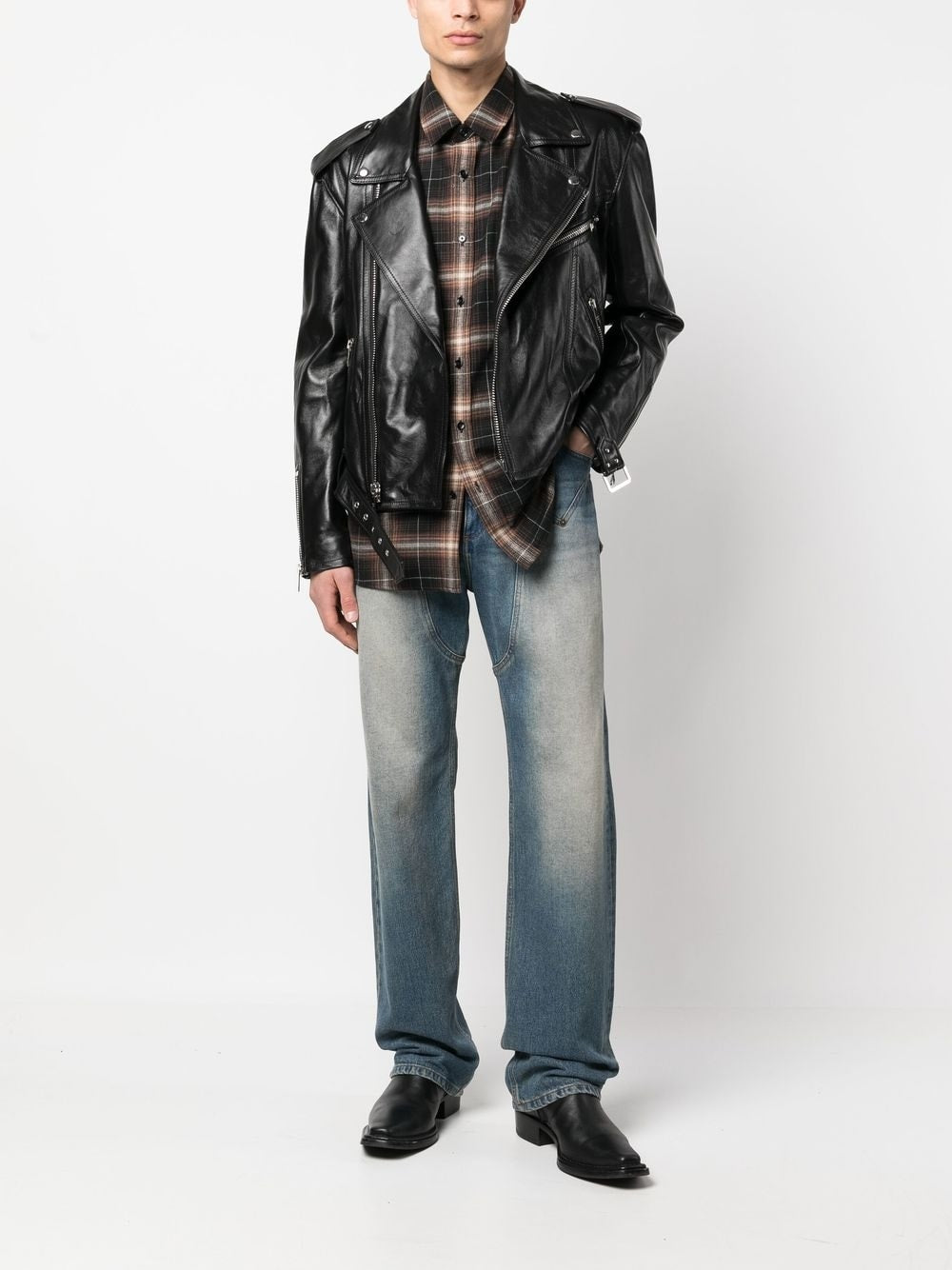 Zip leather biker jacket