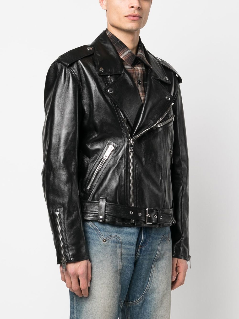 Zip leather biker jacket