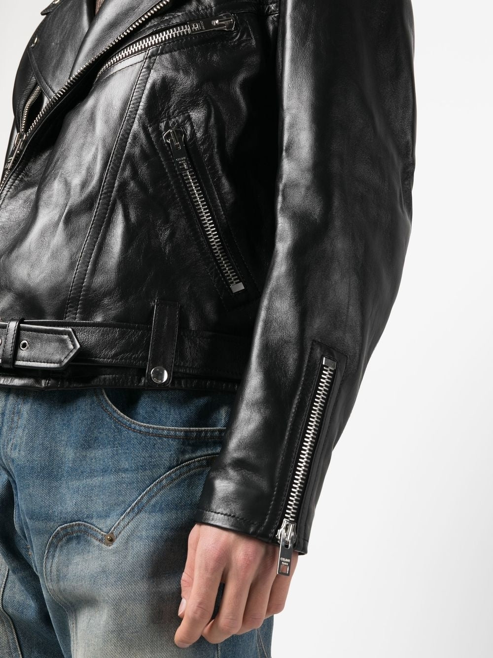 Zip leather biker jacket