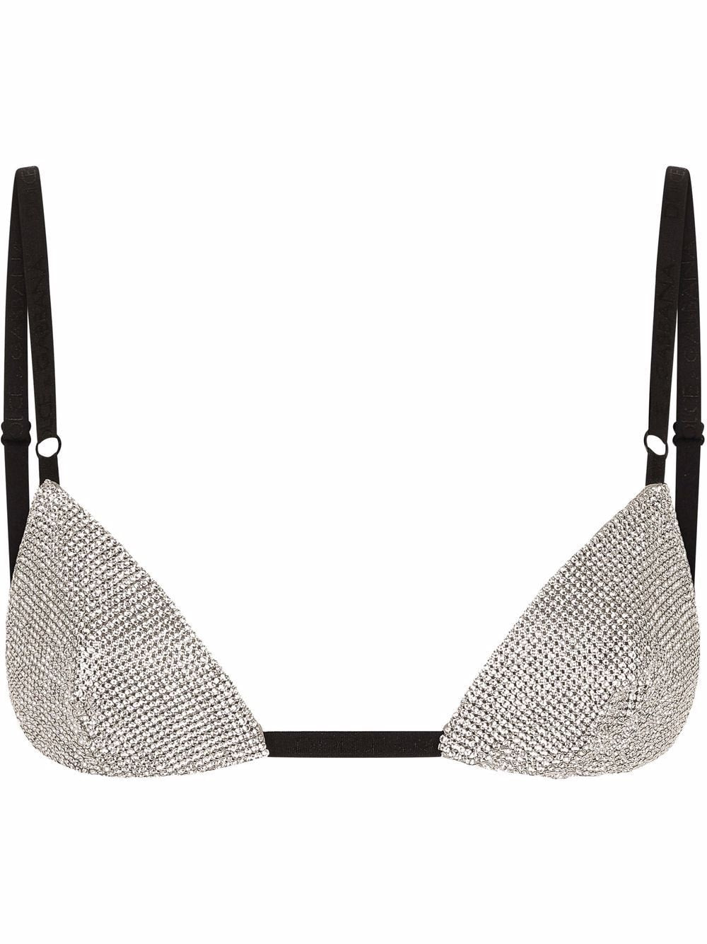 Grey/black crystal-embellished triangle bra