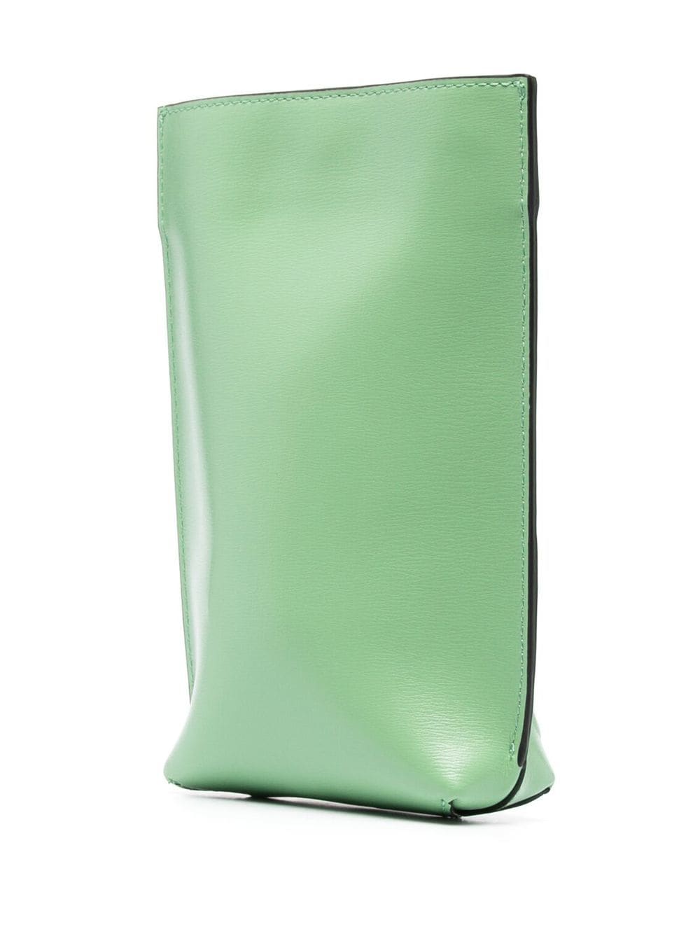 Borsa a tracolla in pelle verde con logo in rilievo