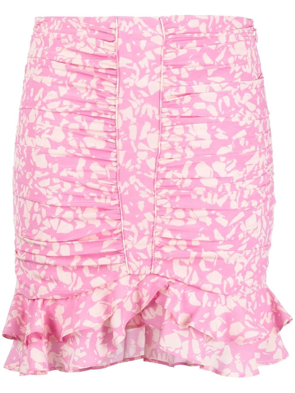 Pink abstract-print ruffled miniskirt