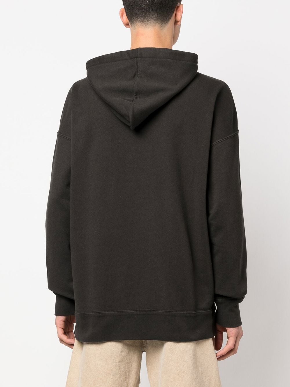 Black flocked-logo drawstring hoodie