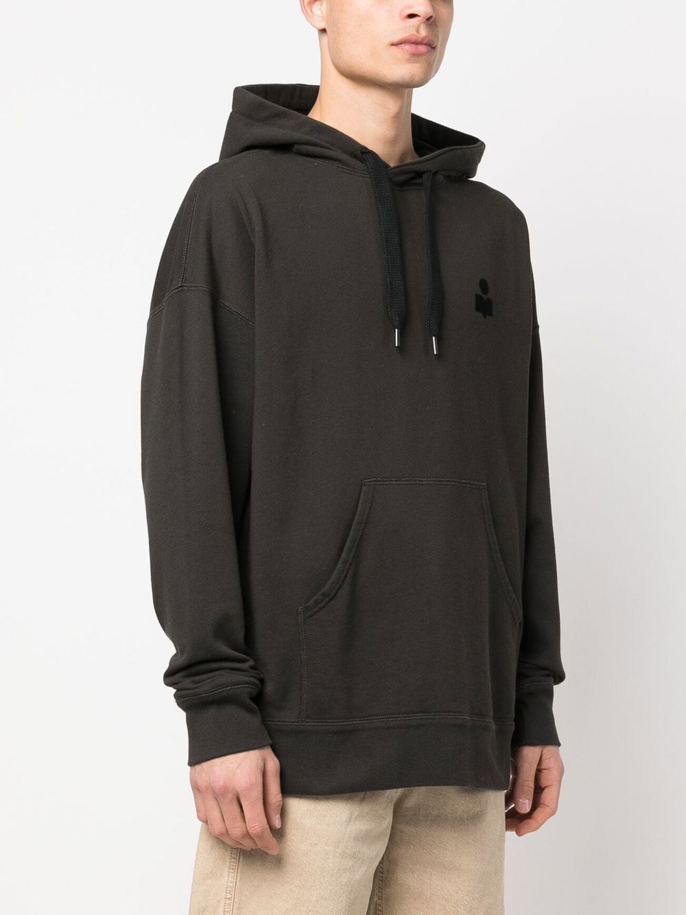 Black flocked-logo drawstring hoodie