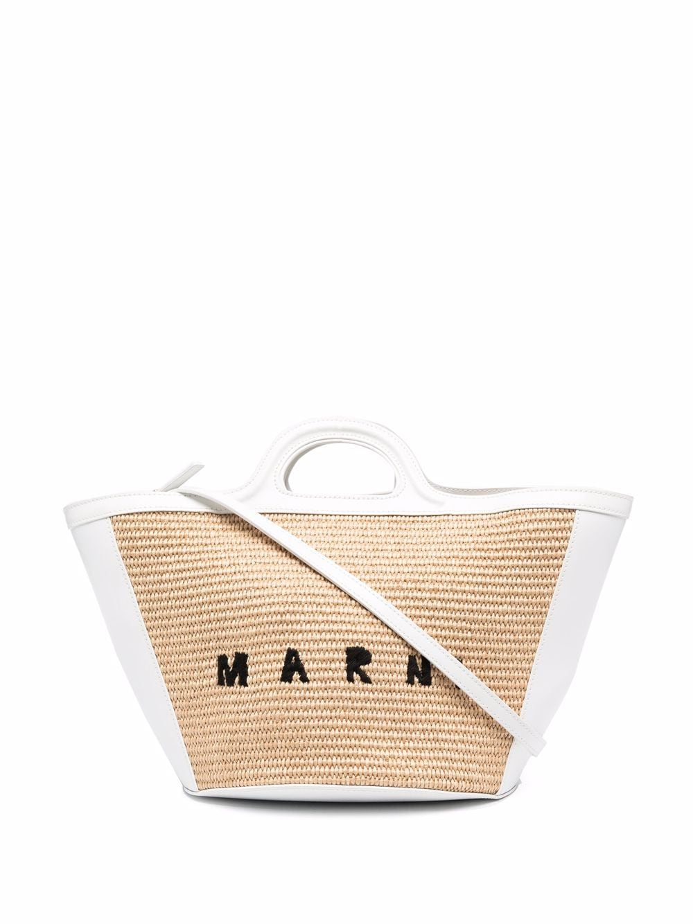 Beige/bright-white cotton-leather blend logo-print tote bag