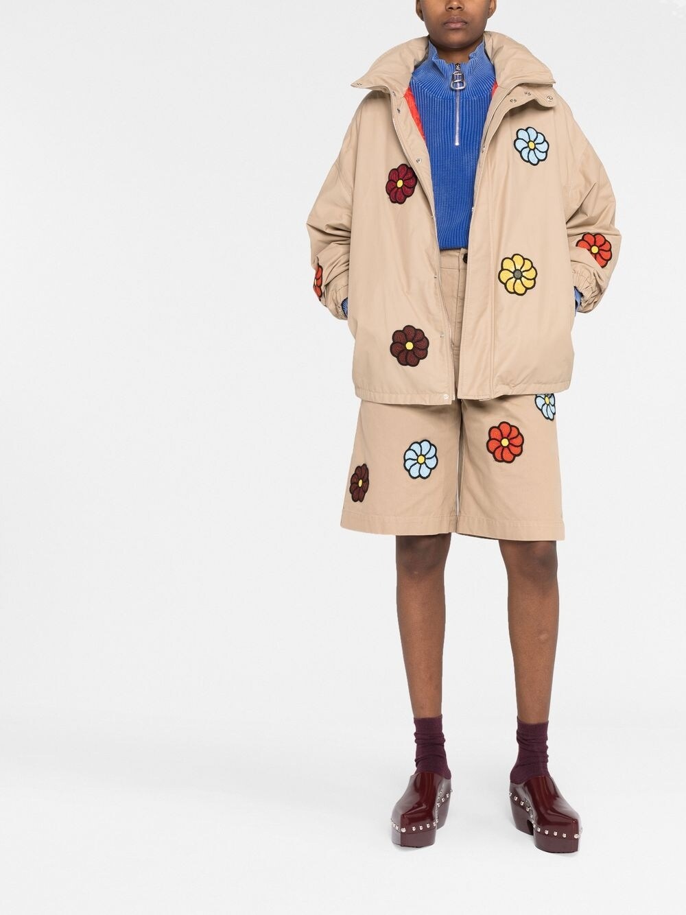 Macramé flower-embroidery hooded jacket