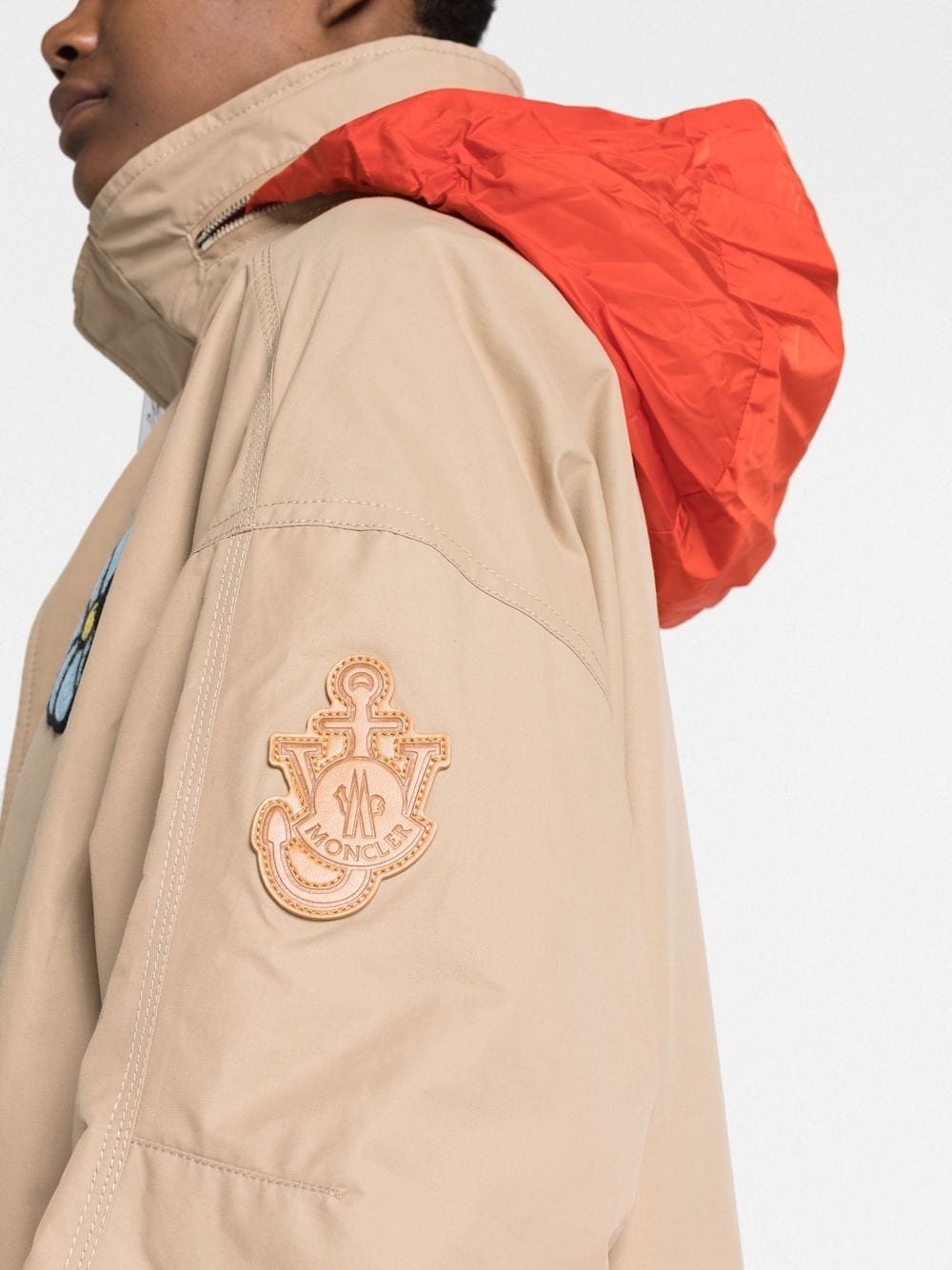 Macramé flower-embroidery hooded jacket