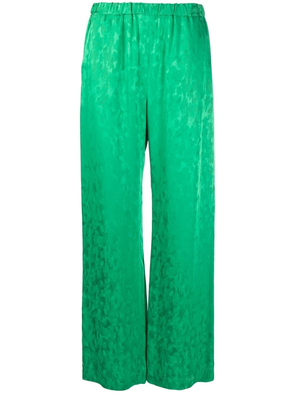Green jacquard satin palazzo pants