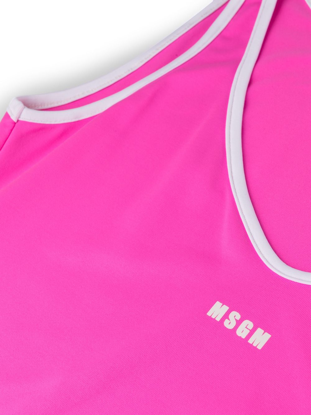 Pink logo-print scoop-neck swimsuit