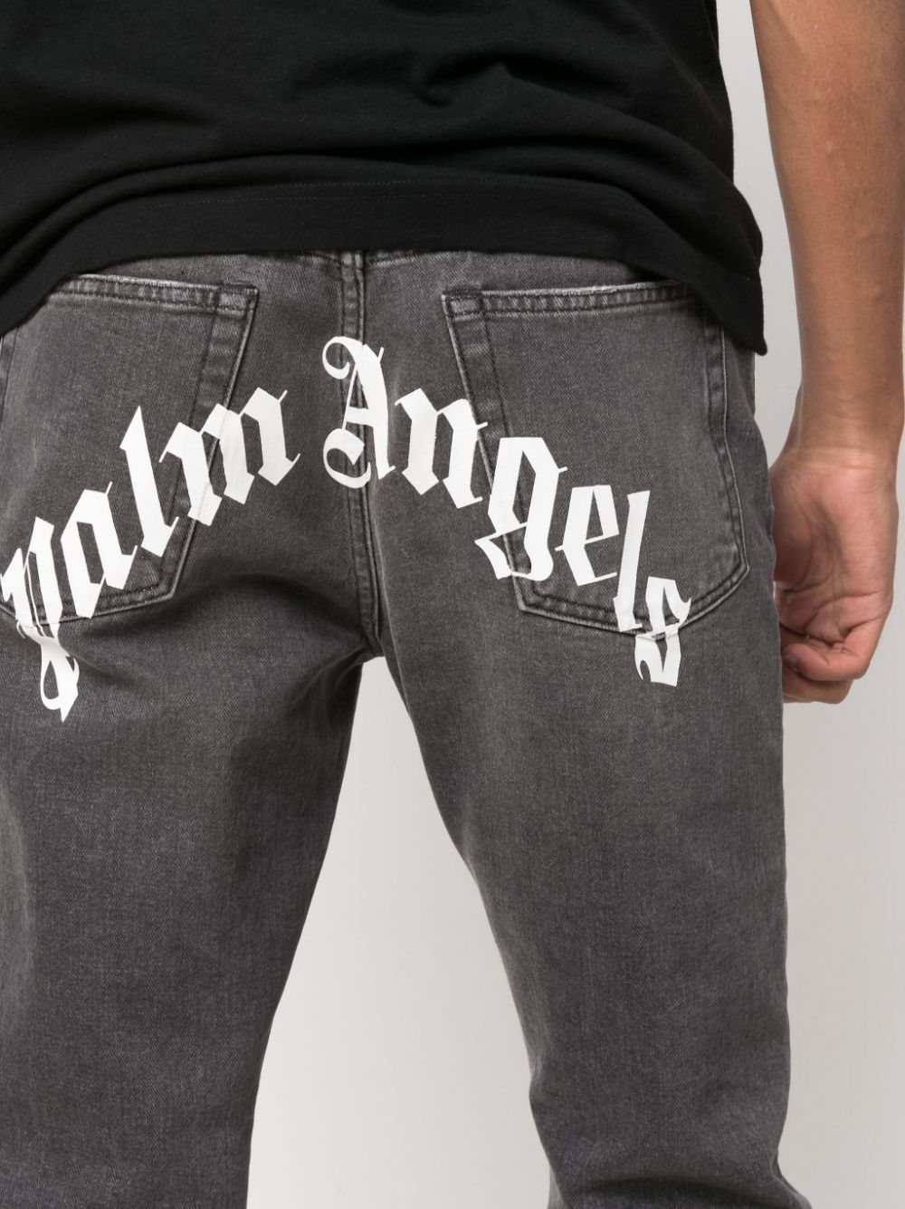 Faded black cotton blend logo-print straight-leg jeans