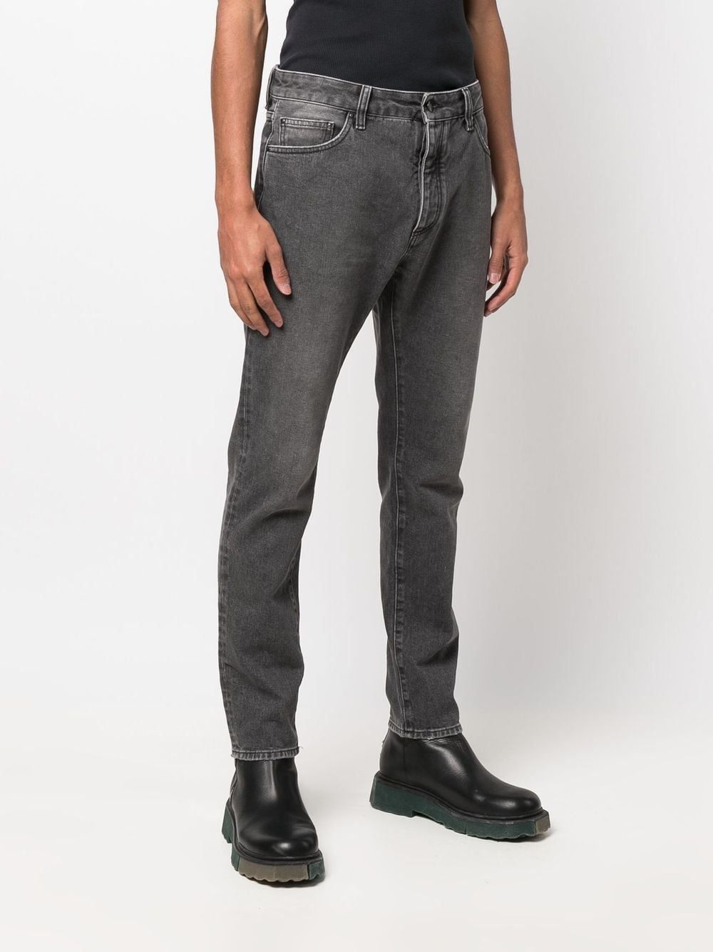 Jeans a gamba dritta in misto cotone nero sbiadito con stampa logo