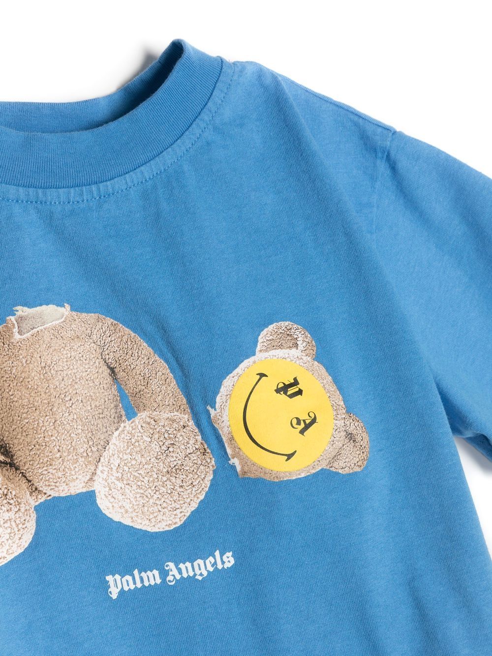 T-shirt azzurra in cotone con stampa teddy Smiley